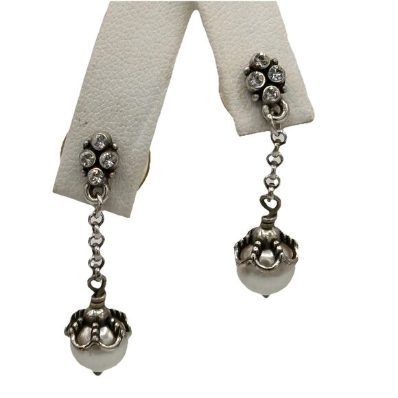 Brighton ATMA Just Pearls Crystals Silver Plated French Wire Earrings - Picture 4 of 12
